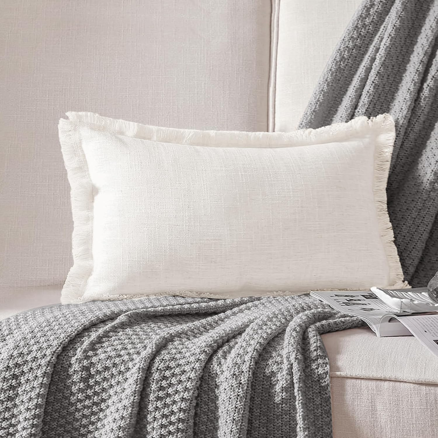 ATLINIA Decor Throw Pillow Cover - 45 X 45 Cm Linen Lumbar Pillow Cover Decorative Farmhouse Boho Fringe Cushion Cover for Couch Sofa Bed Outdoor Brown