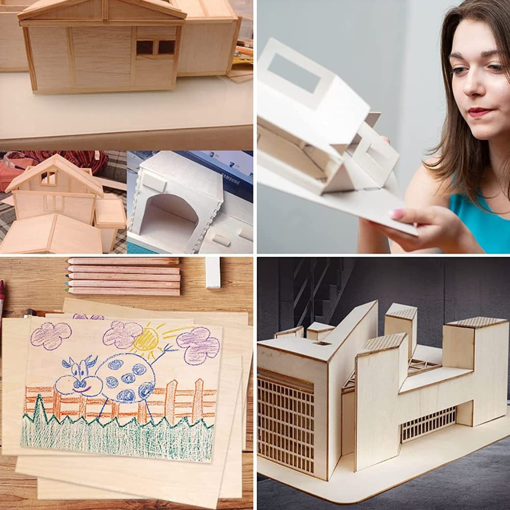 Rectangle Unfinished Unpainted Basswood Wooden Sheets for Craft DIY Hand-Made Project Mini House Building Architectural Model Pack of 10 (150 * 150 * 1.5)
