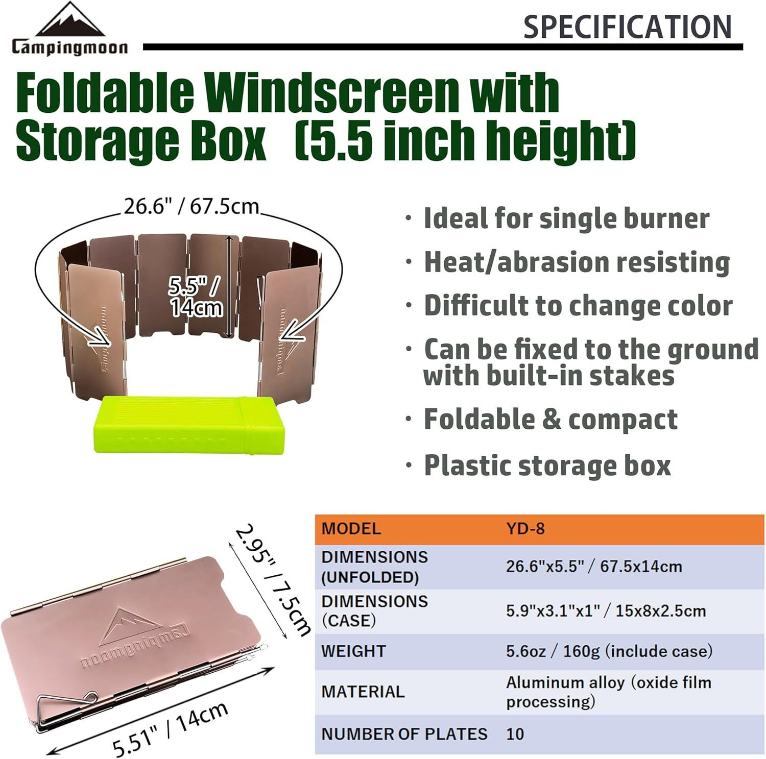 CAMPINGMOON 5.5 Inch High Camping Stove Windshield with Storage Box YD-8 - 8.66 Inch Height Yd-10 image number 2