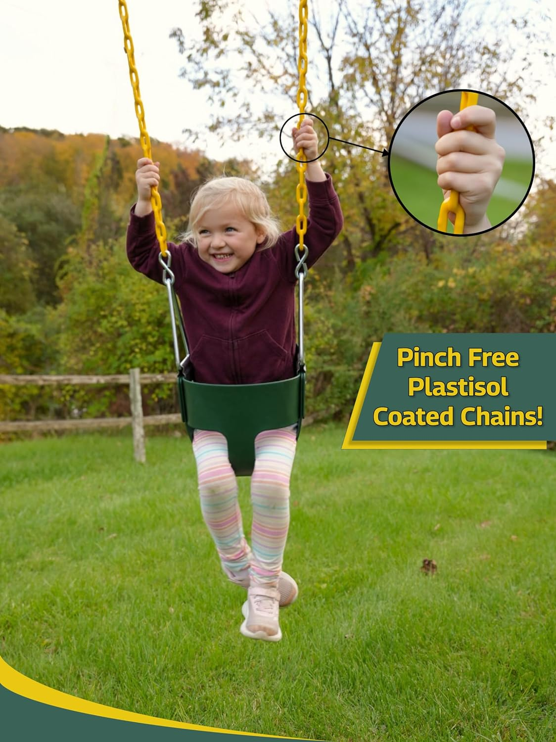 Eastern Jungle Gym Heavy-Duty High Back Full Bucket Toddler Swing Seat | Coated Swing Chains Fully Assembled | Green Swing Set Accessory image number 6