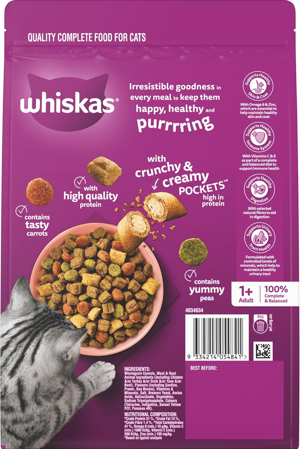 Whiskas Sardine and Prawn Adult Dry Cat Food 800 G Bag, 6 Pack image number 4
