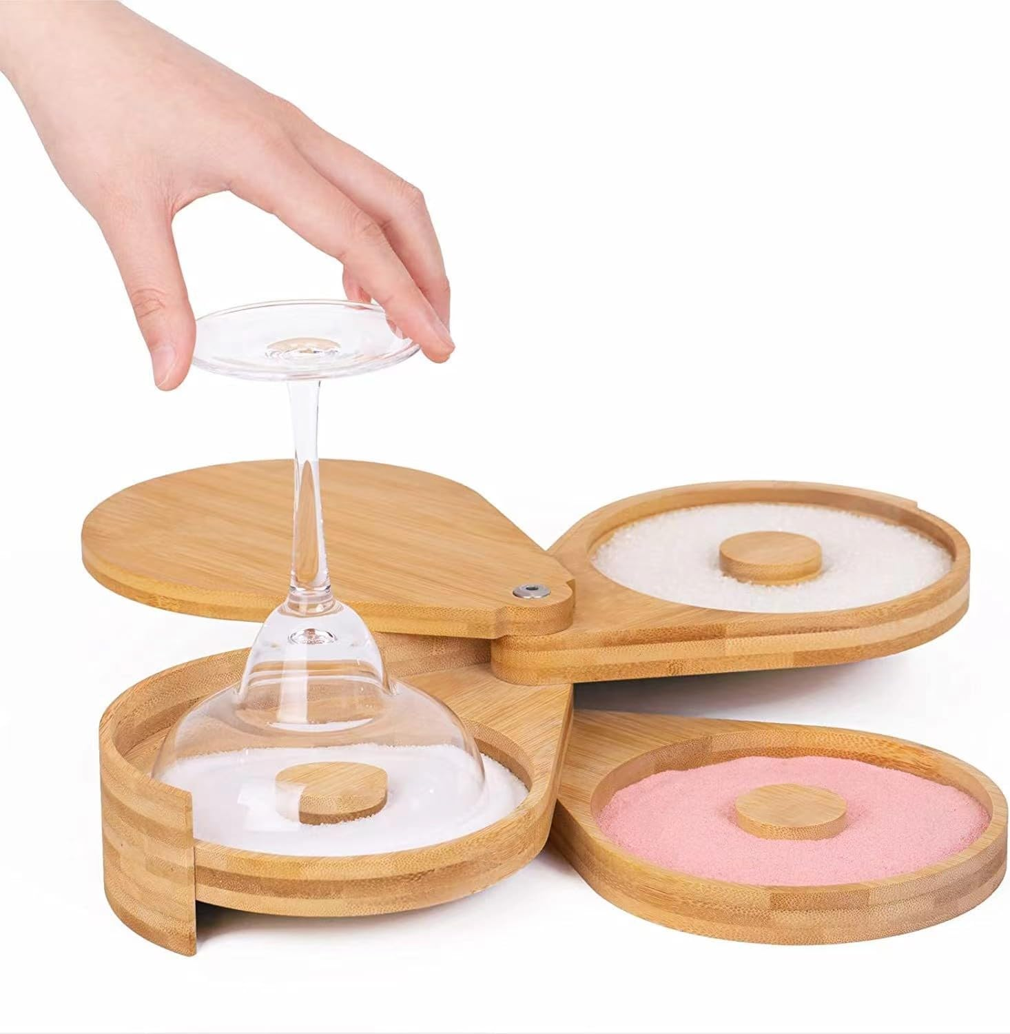 3 Tier Bamboo Margarita Salt Rimmer Set Perfect Bar Glass Rimmer for Cocktails and Margaritas - Includes Salt and Sugar Rimming Options Ideal for Cocktail Lovers and Bartenders(Bamboo Wood) image number 1