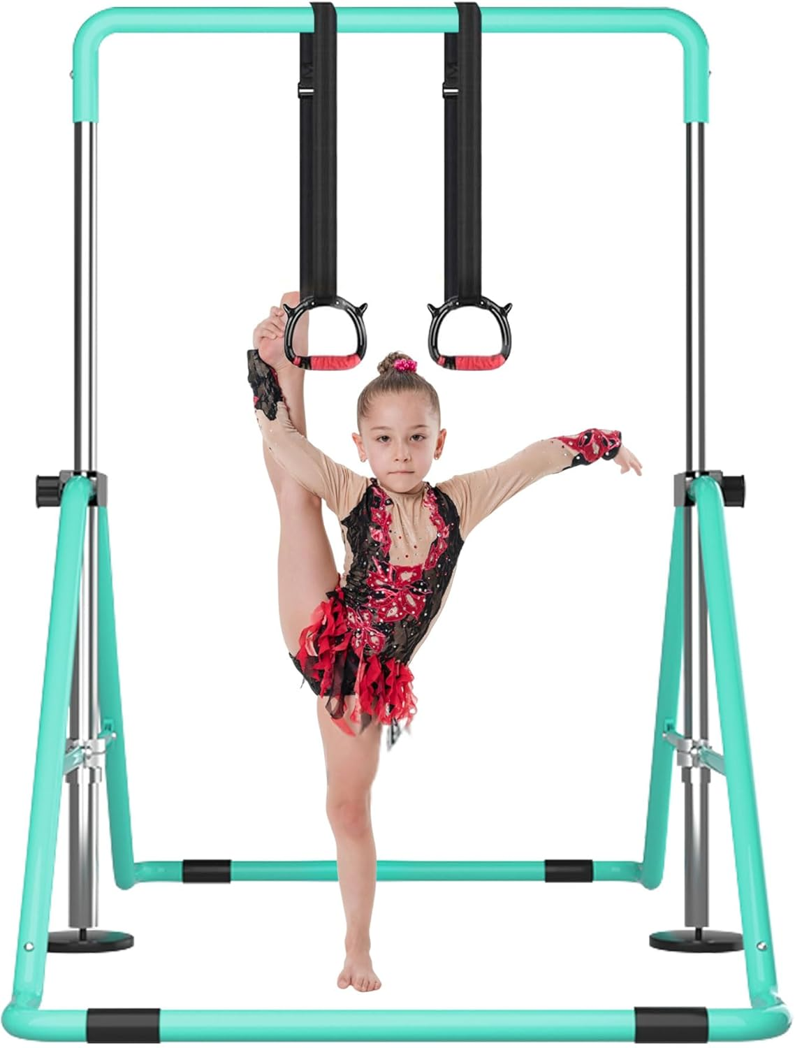 WATBKHE Gymnastic Bars for Kids, Horizontal Bars with Adjustable Height, Folding Gymnastic Training Kip Bar with Rings, Expandable Bars for Boys and Girls, Gymnastic Training Equipment for Home