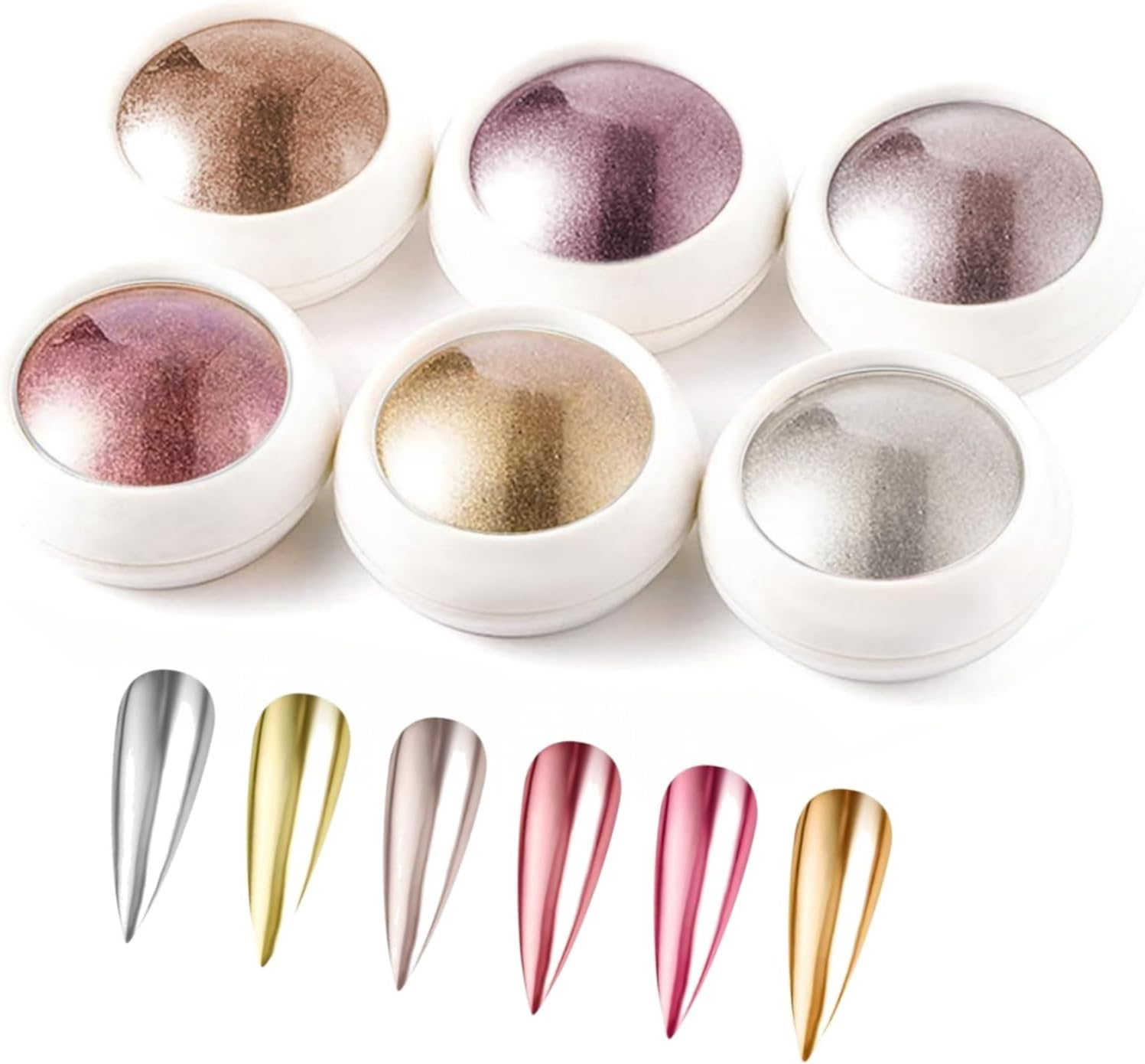 Luojinluoda Chrome Nail Powder 6 Jars Rose Gold Mirror Shine Manicure Pigment for Nail Art Decoration Salon & Home Use with Glitter Dust