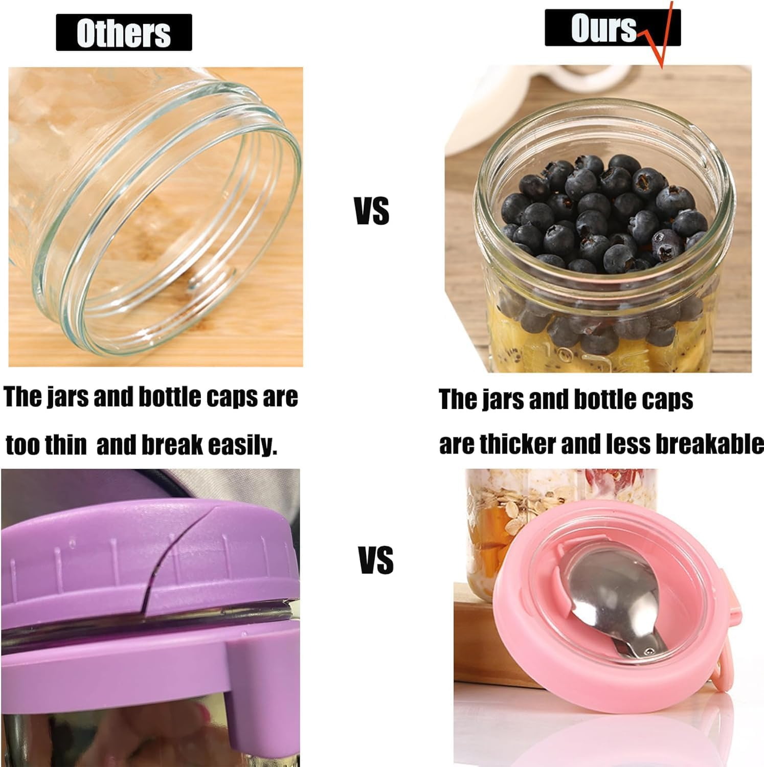 6 Pack Overnight Oats Jars, Overnight Oats Container with Lid and Spoon, 12Oz Mason Jars with Lid for Cereal with Measurement Marks, Glass Airtight Oatmeal on the Go image number 1