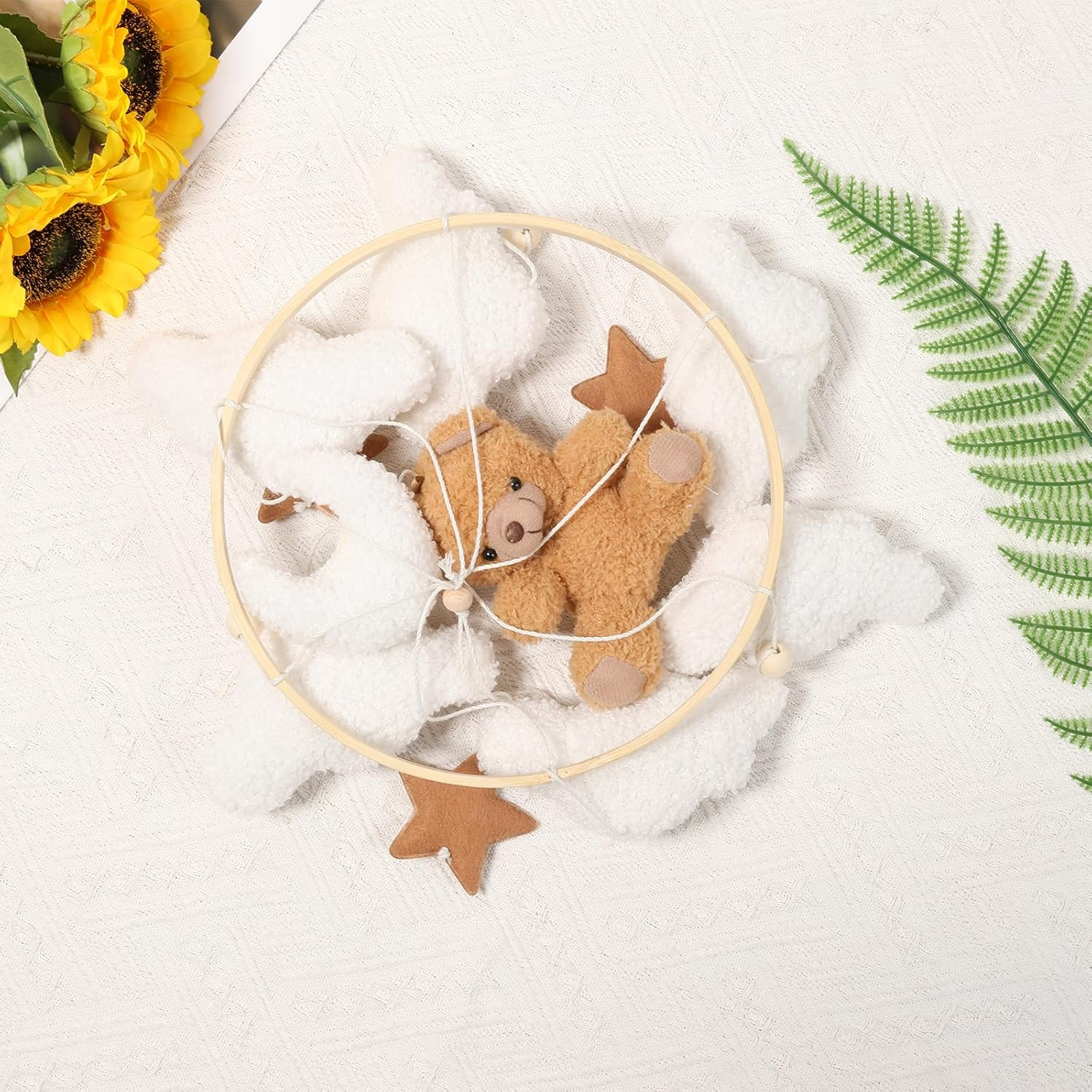 Baby Crib Mobile for Boys Girls Bassinet Soft Plush and Wood Nursery Mobile Cute Baby Bed Bell Charming Nursery Decor for Infant Newborn (Brown)