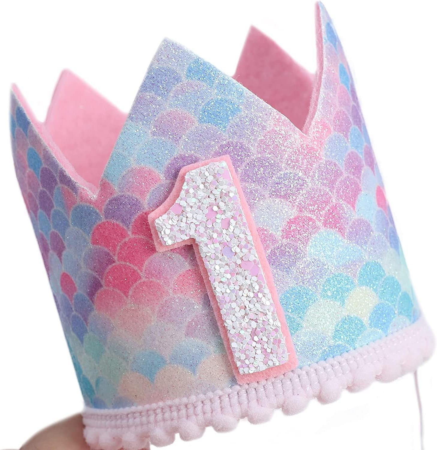 Mermaid 1St Crown Birthday Hat Mini Crown Party Decorations 1St Hat for Baby Girls Birthday Party Supplies (1) image number 2