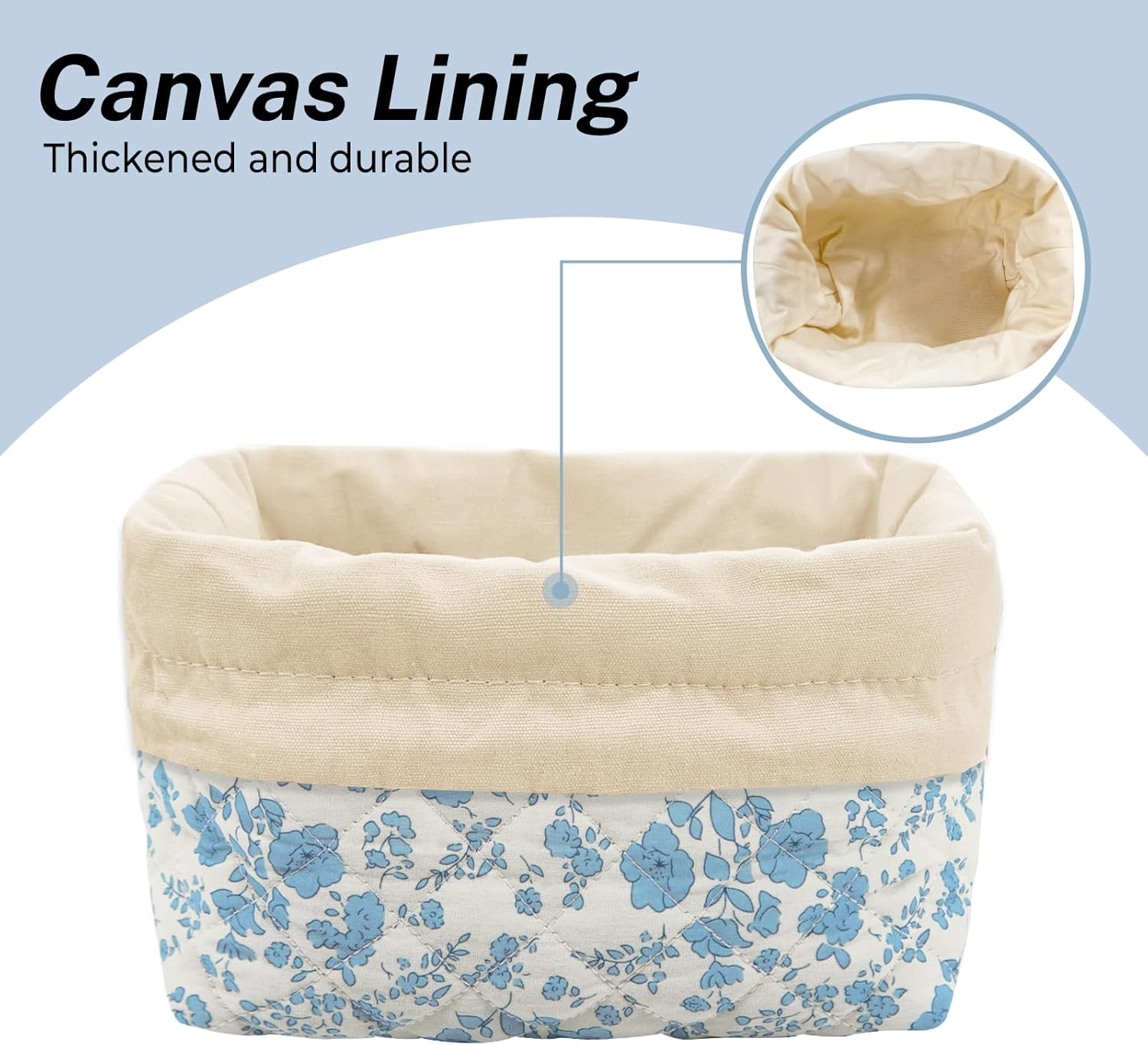 LJCZKA Makeup Bag with Drawstring, Small Quilted Cosmetic Bag, Cute Organiser, Cotton Toiletry Bag, Aesthetic Portable Travel Toiletry Bag for Women and Girls, Blue Flowers, Cute image number 1