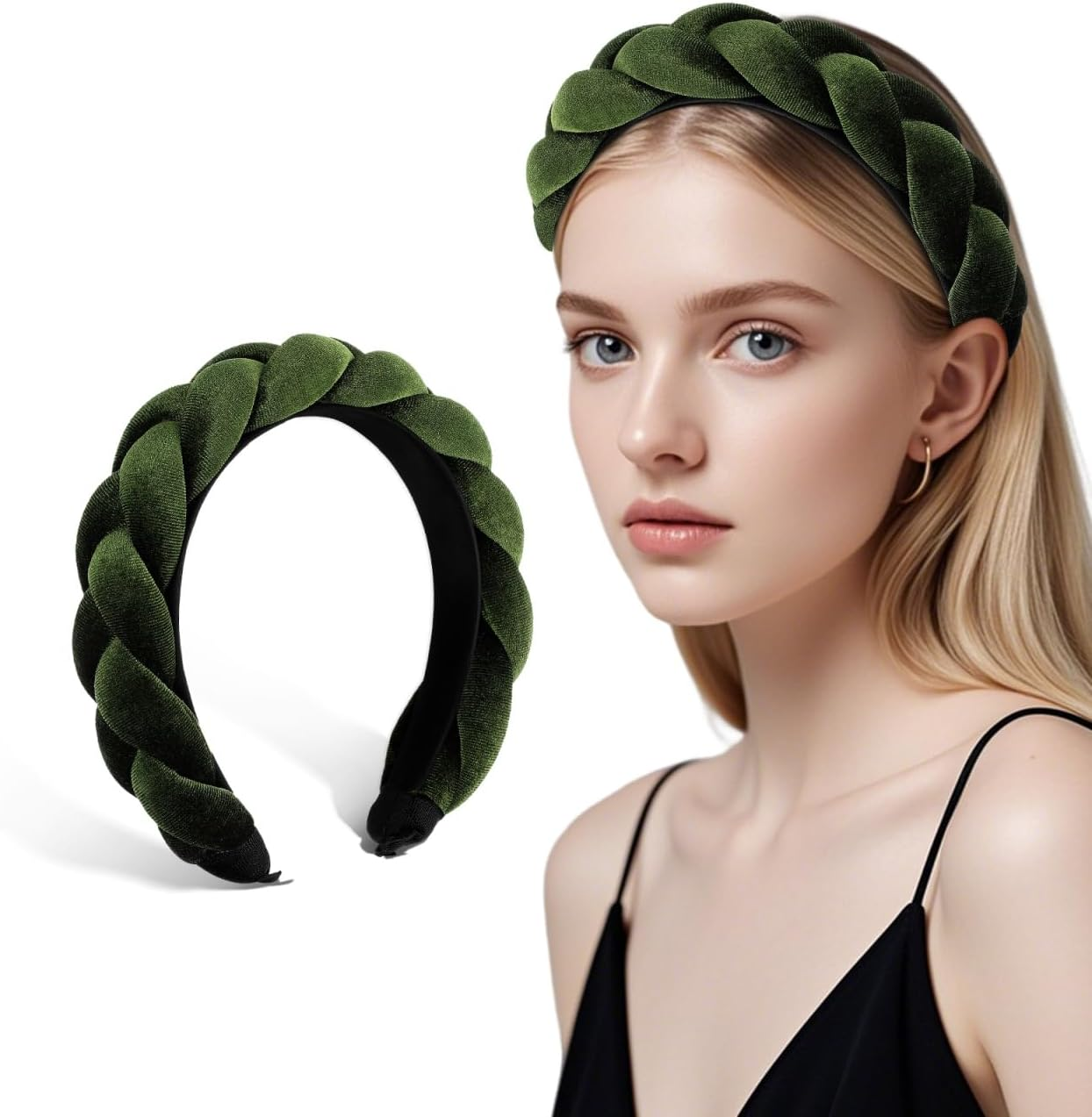 Partykindom Braided Women'S Headband Wide Vintage Hair Band for Forehead Fashionable Headband with Braid Shape for Face Washing for Special Occasions image number 6