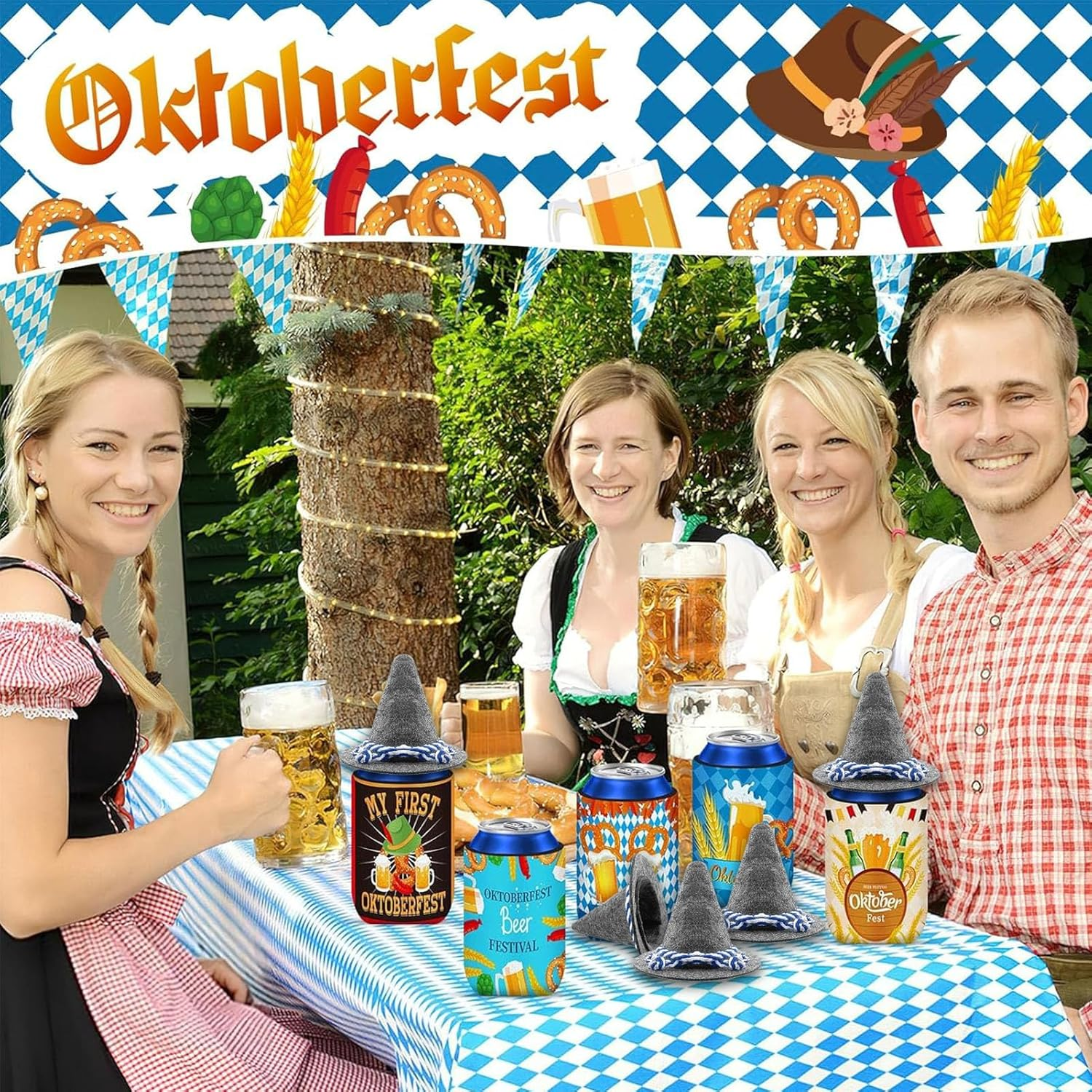 Pack of 24 Oktoberfest Hat Decorative Grey Mini Traditional Hat Table Decoration Seppel Hat Blue White Cord Small Felt Hat Confetti Oktoberfest Confetti Decoration Bavarian Decoration Table Decoration image number 4