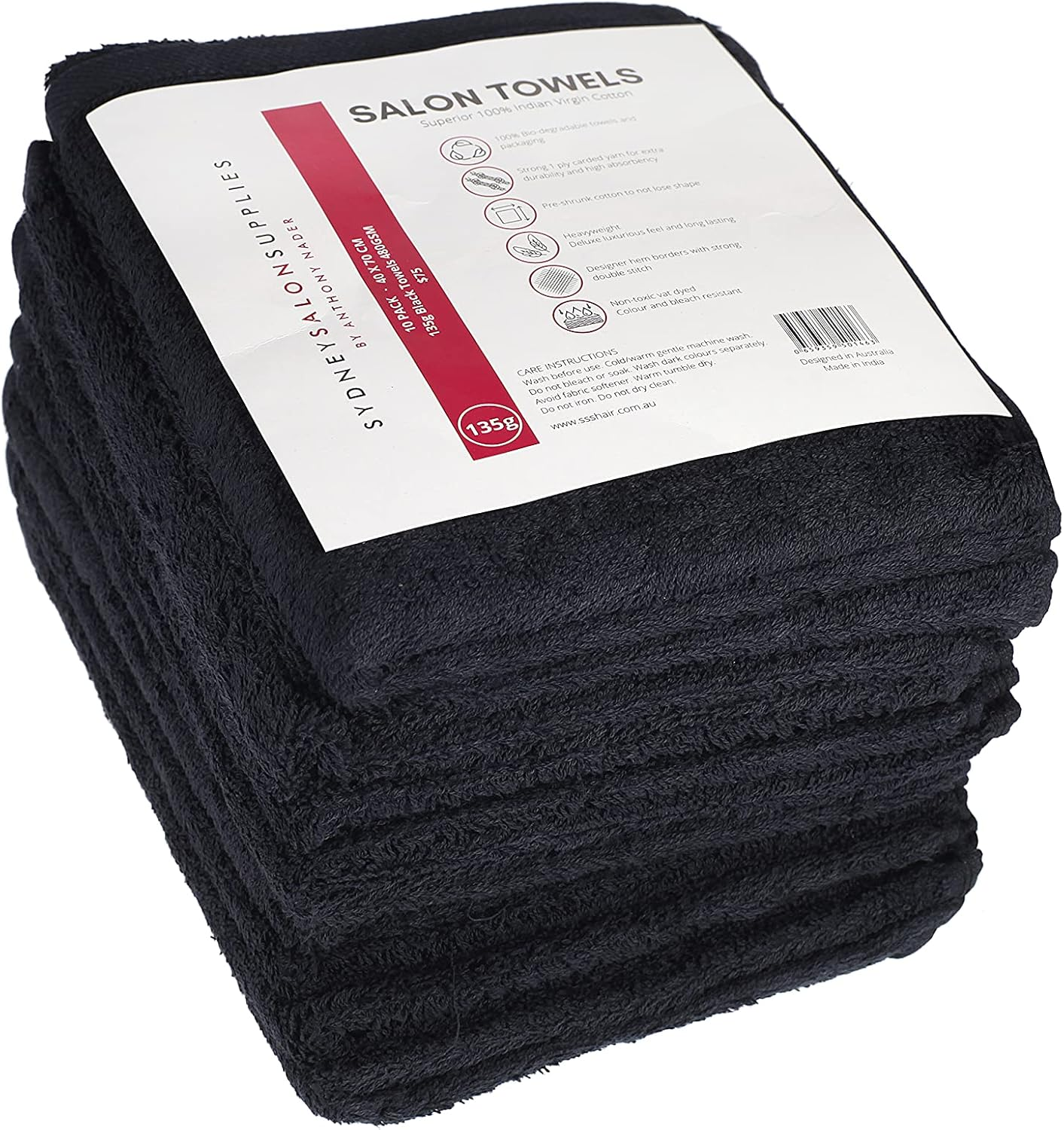 10 Black 135G SSS Salon Towel 100% Cotton Hand Towels Barber Beauty Gym Hotel SPA 35X75