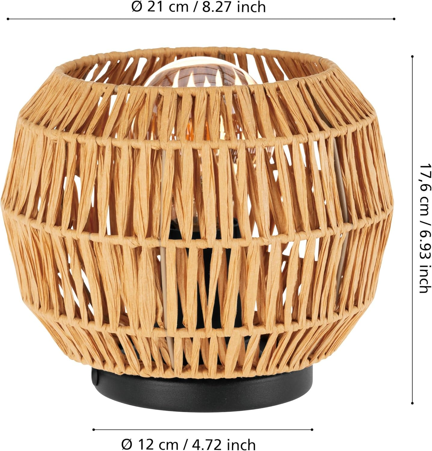 Eglo Boho Bedside Lamp Sheldon, round Table Light Fitting, Decorative Living Room and Bedroom Lighting, Raffia Paper Lampshade, E27 Socket, &Oslash; 21 Cm image number 3