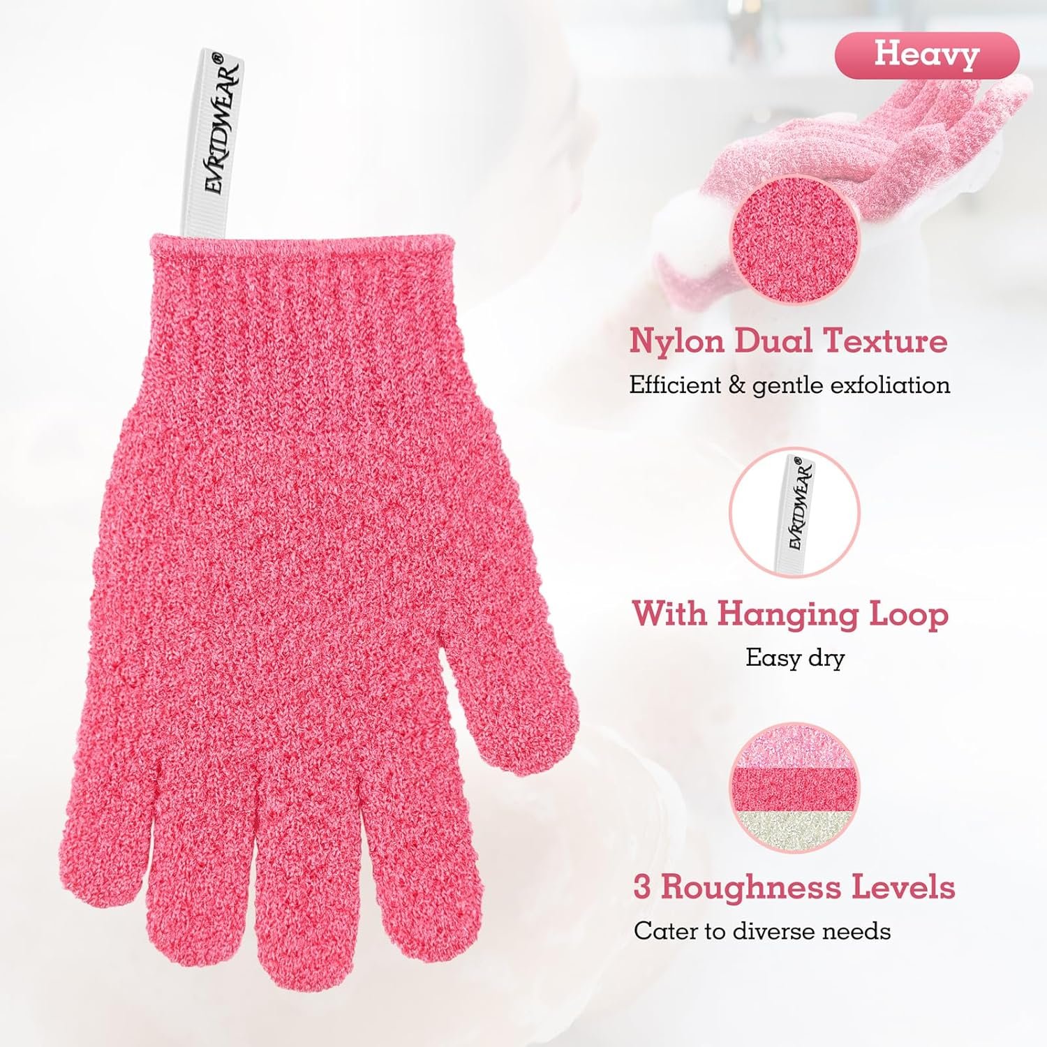 Evridwear Exfoliating Glove Shower Gloves Exfoliate Dead Skin for Dry Sensitive Skin No Irritation with Hanging Loop image number 4
