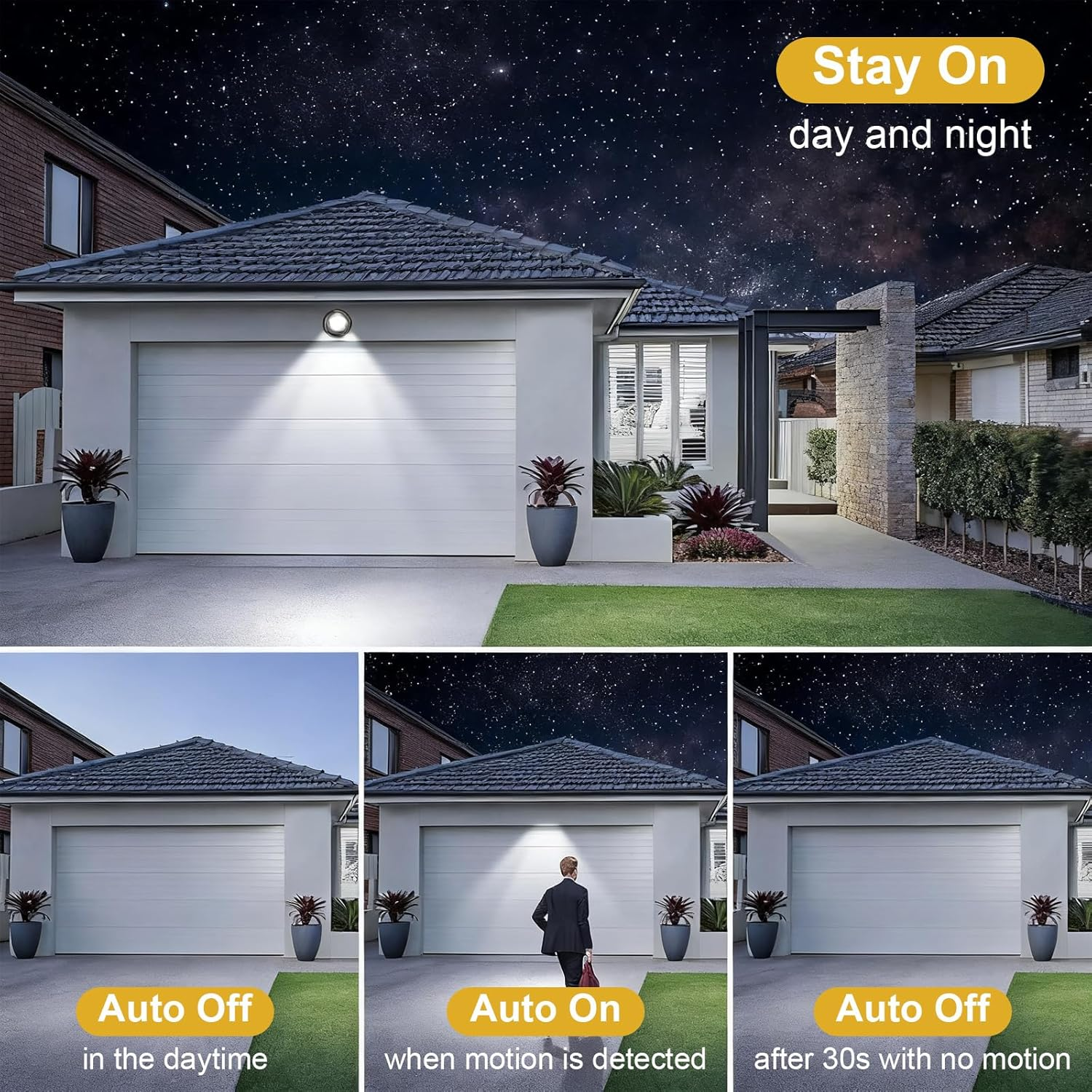 Motion Sensor Light Indoor 6000K Cool White, Energy-Saving, Auto On/Off&mdash;For Walls, Yards, Porches&mdash;Ideal for Homeowners, Renters&mdash;Fits Battery Operated Outdoor Lights (2-Pack, Black & White) image number 4