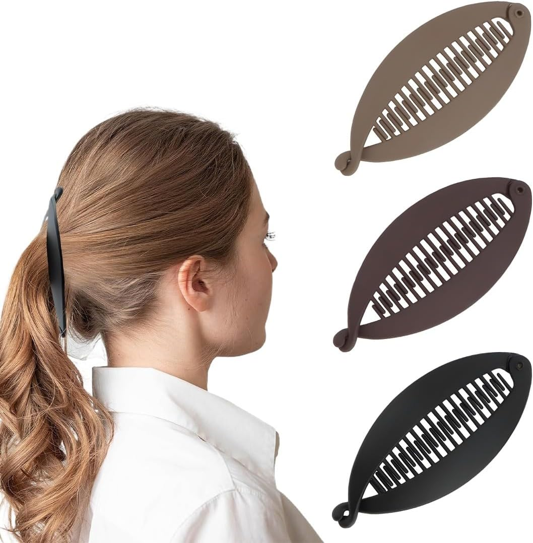 JEYORZY Pack of 3 Banana Clips, Vintage Fishtail Hair Clip, French Banana Clip, Ponytail Holder, Curly or Straight Hair, Banana Clips, Hair Clips for Women and Girls image number 3
