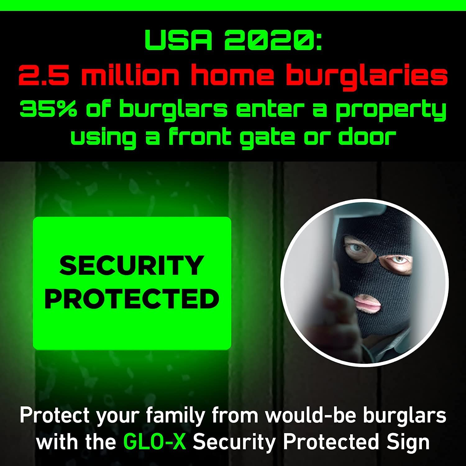 GLO-X Security Signs - Security Protected - to Keep Your Property Safe at Night - 12+ Hours Glow Time - Charges in Daylight - Unlimited Recharges - No Batteries Required image number 3