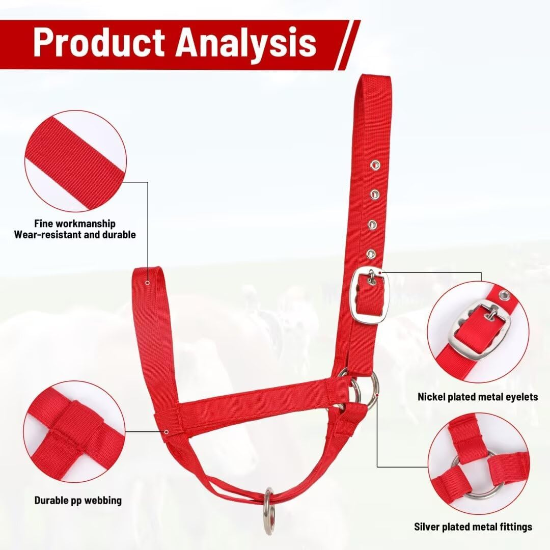 Perixir Cow Halter Cattle Halters Calf Halter，Adjustable Nylon Livestock Cattle Halter，For Miniature Horse Donkey Goat Foal image number 5