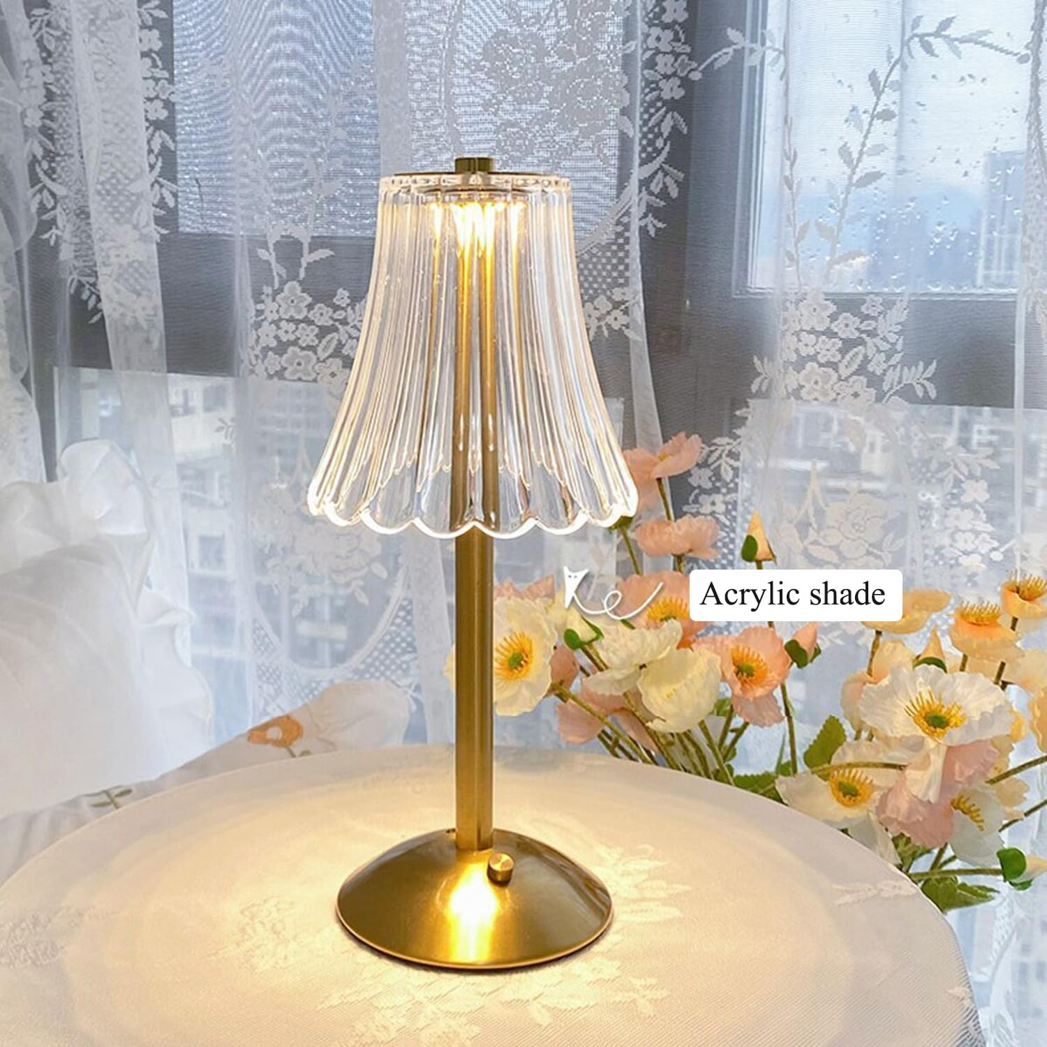 Cordless Table Lamp, Rechargeable Battery Operated Lamp, LED Touch Lamp, 3 Color Dimmable and Adjustable Brightness, Nightstand Bedside Lights, Rose Lamp Vintage Gifts (Romantic Table Lamp) image number 6