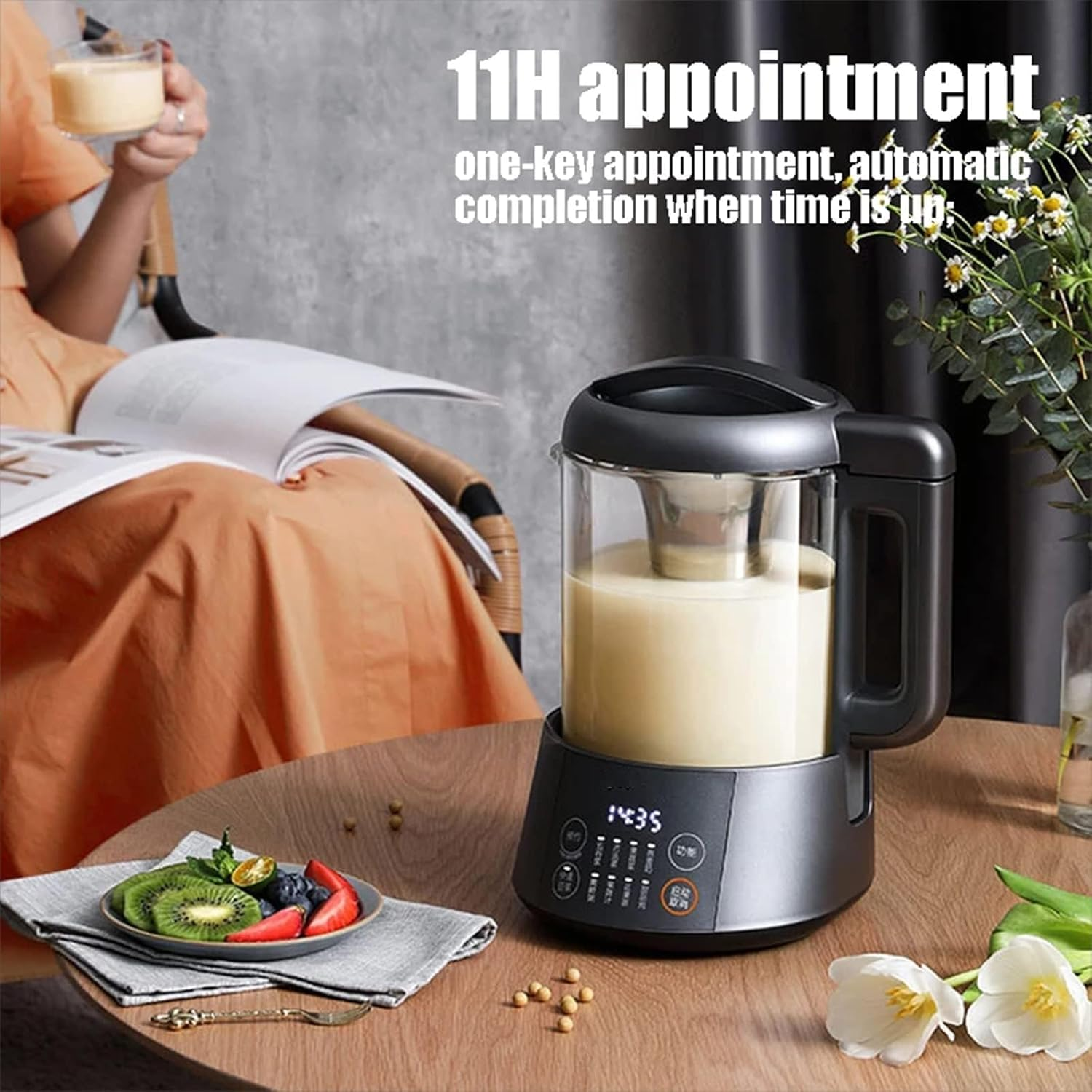 JOYOUNG Soy Milk Maker 1L, 2 in 1 Cooking Machine, Smart Glass Blender, Plant-Based Nut Drinks, Self-Cleaning and Multifunctional, 11H Appointment (Chinese Version) image number 2