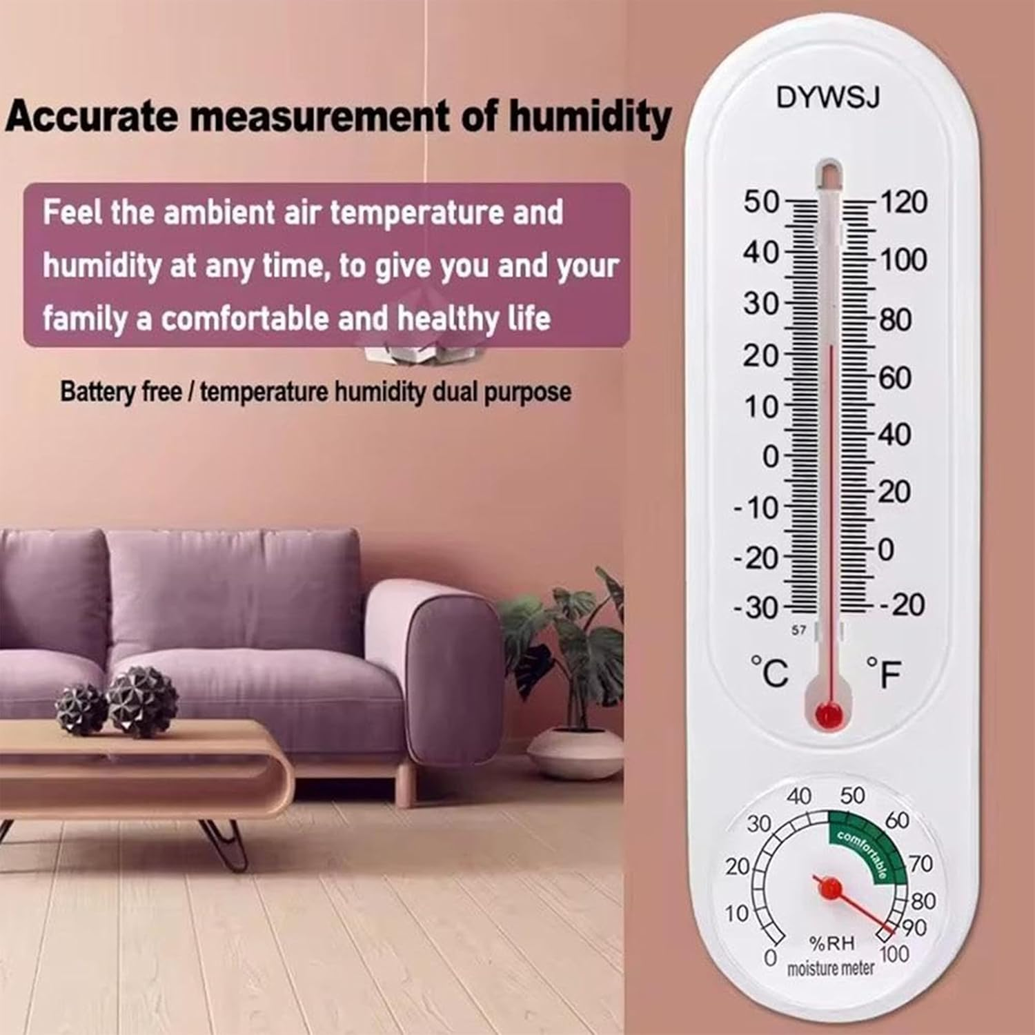 5 Pcs Indoor Outdoor Thermometer,Hanging Thermometer,Vertical Thermometer and Hygrometer,Temperature Humidity Gauge Meter with Celsius/Fahrenheit,For Patio Field Cellar Garden Humidors Greenhouse image number 3