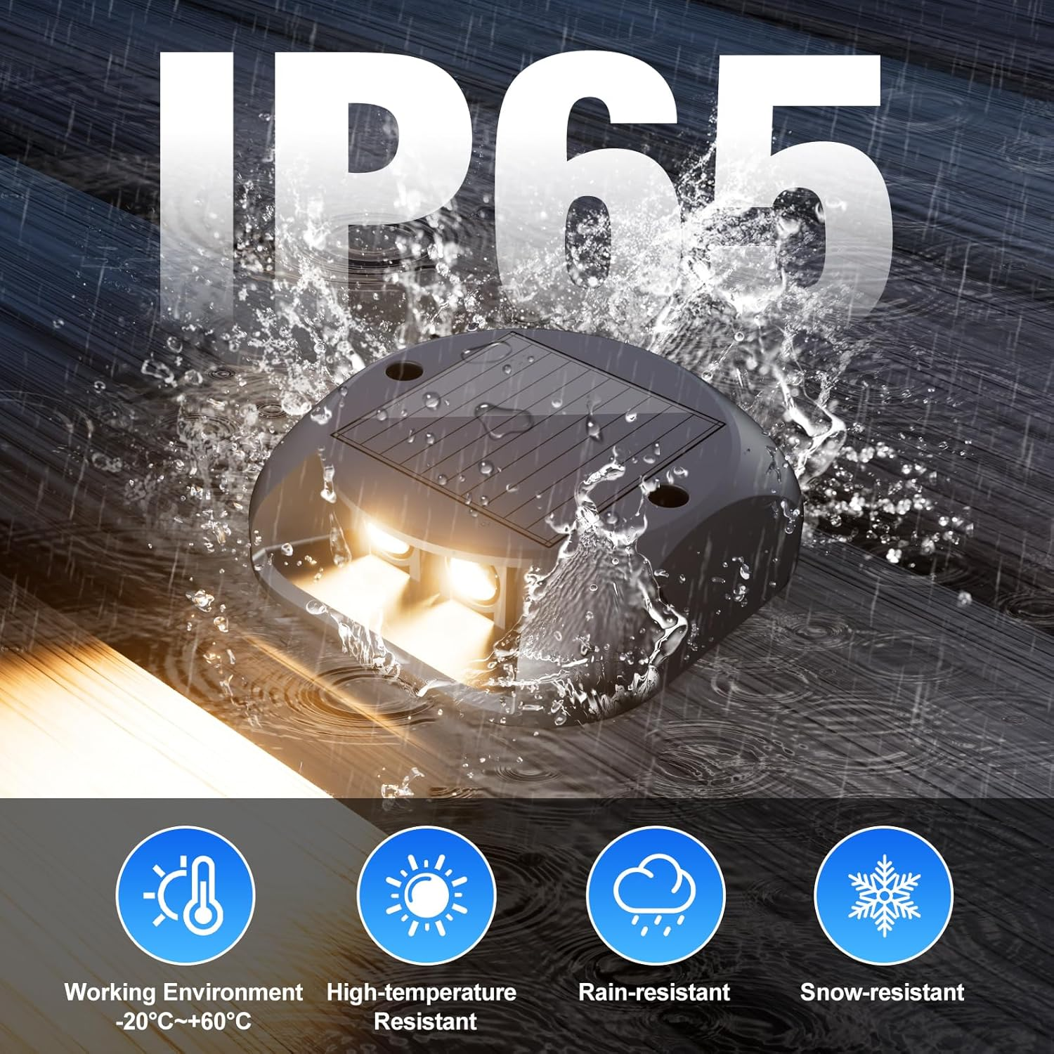 Quntis Solar Decking Lights 4 Pack, Warm White Solar Ground Light IP65 Waterproof, Pressure Resistant 3 Tons Driveway Dusk to Dawn Stair Lights for Lawn Patio Walkways Sidewalk Front Door Driveway image number 5