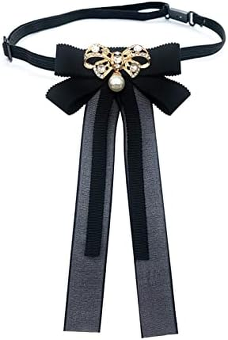 Bow Ties for Women, Black Clip on Ties Bow Brooches for Woman Girls, Women Accessory Neckties image number 2