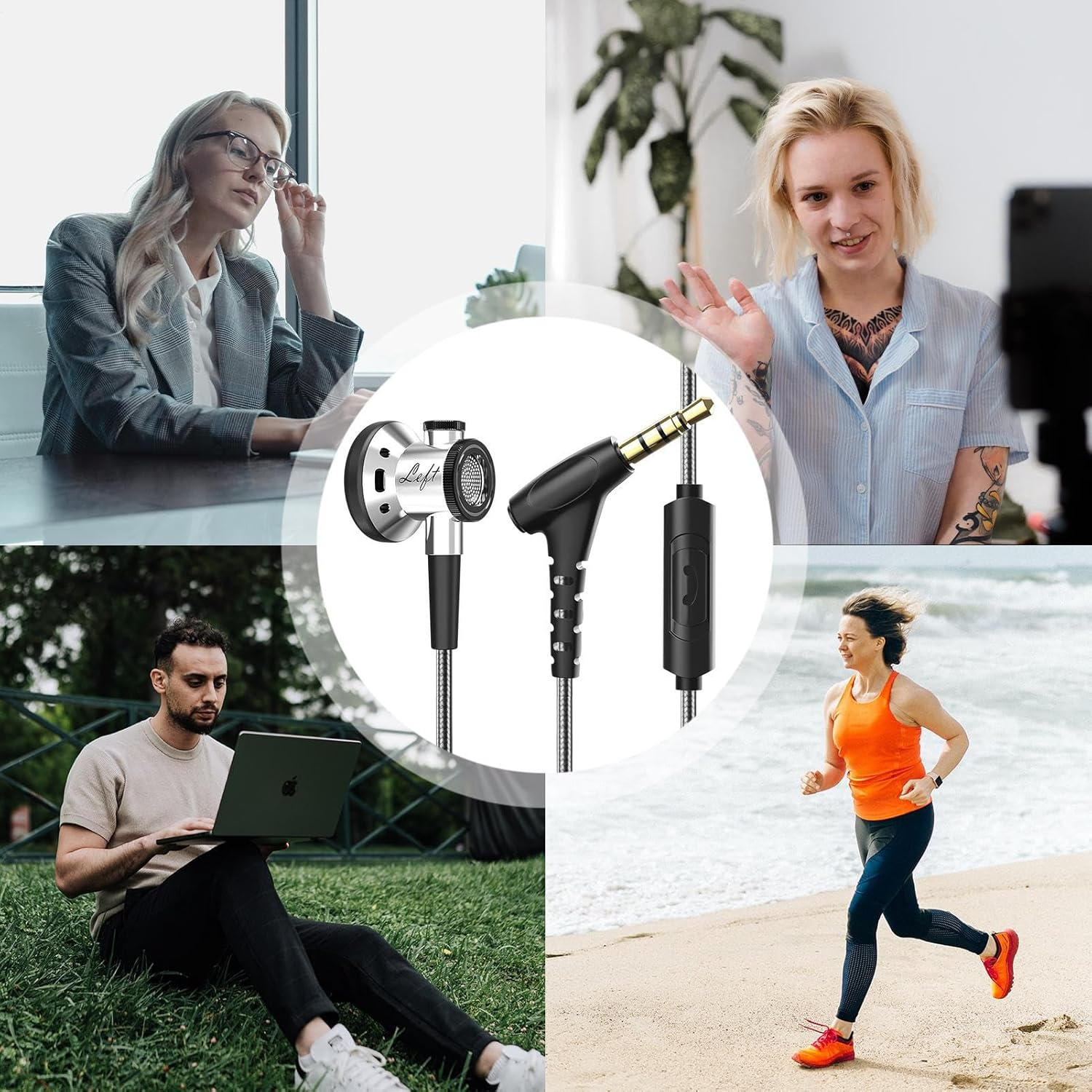 Wired Earbuds with Microphone, Flat Headphones - Wired In-Ear Heavy Bass Earphones, Tablets, Laptops, Computers, Cellphones, Comfortable Wearable Music Equipment for Moving Coil Unit Restore Music image number 2