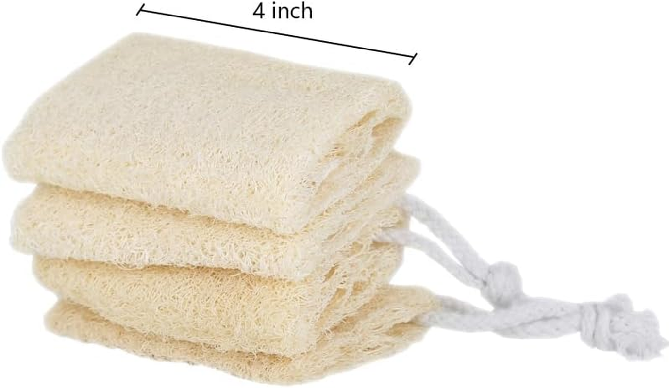 4-Inch Natural Loofah Sponge, Pack of 4 Plant-Based Body Scrubbers for Exfoliating Skin & Dishes