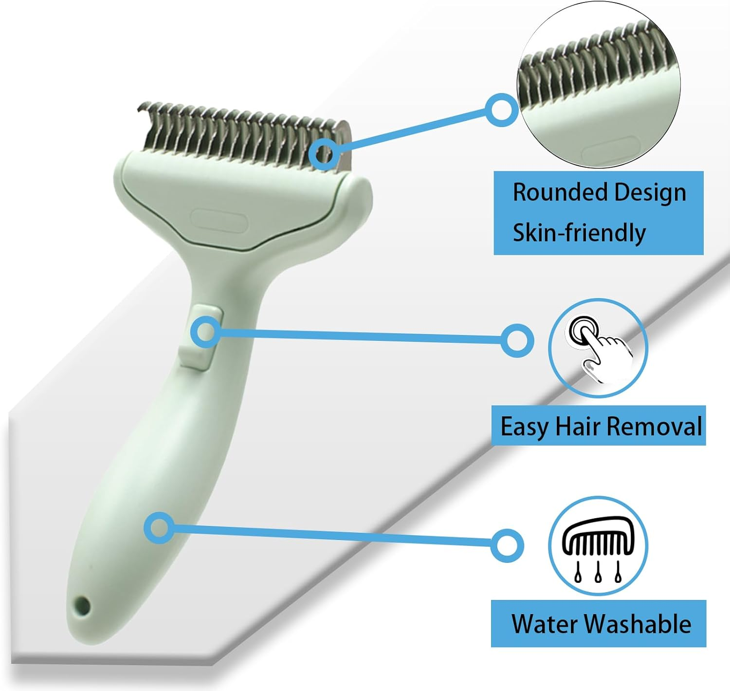 Pet Grooming Dematting Brush for Dogs & Cats,Professional Self-Cleaning Deshedding Tool,Removes Loose Fur,Reduces Tangles Shedding Matts in Medium & Long Hair,Safe & Skin Friendly Undercoat Rake Comb image number 2