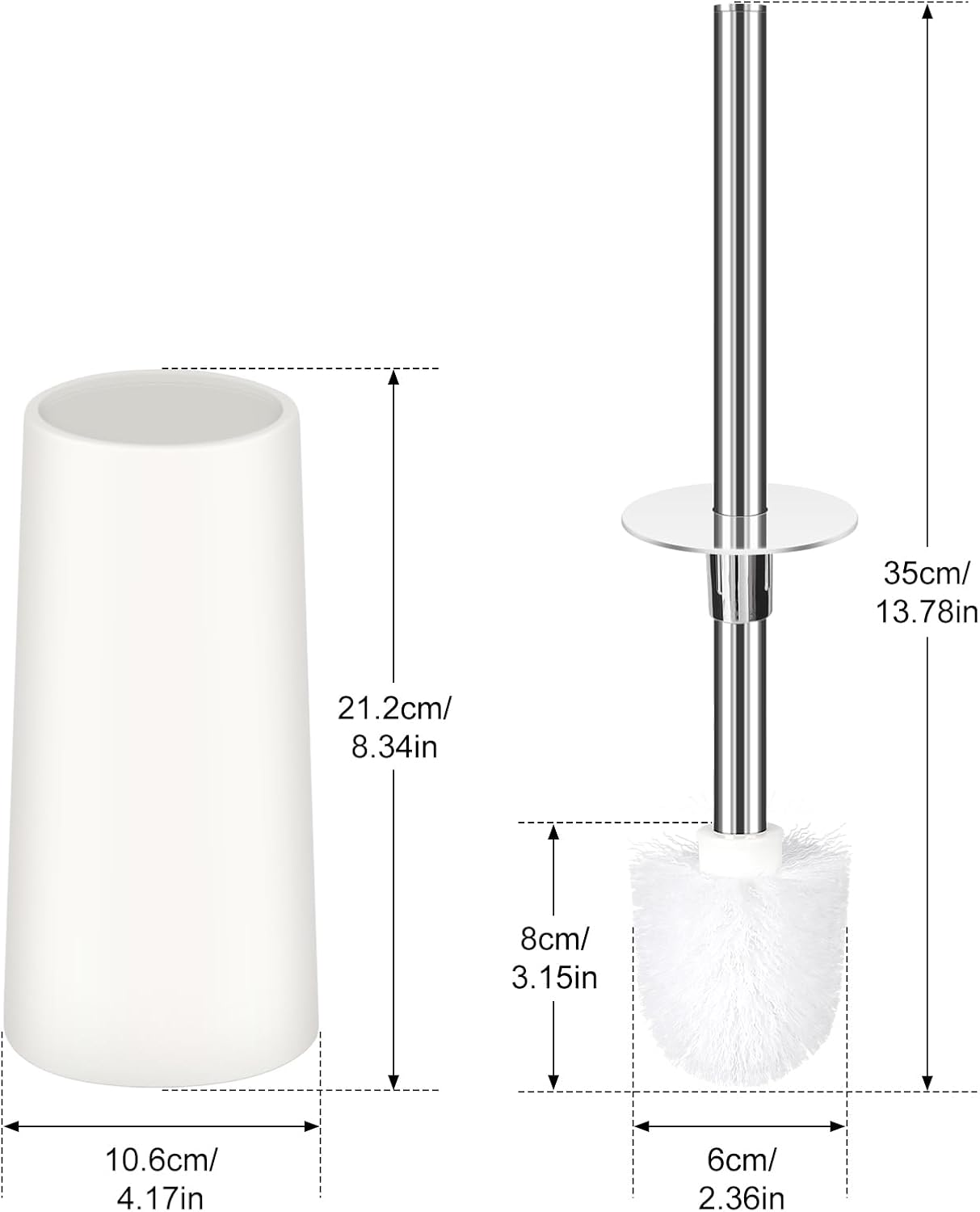 Topsky Toilet Brush, Toilet Bowl Brush and Holder, Toilet Brushes for Bathroom, Compact Toilet Bowl Cleaner Brush with Storage (White)