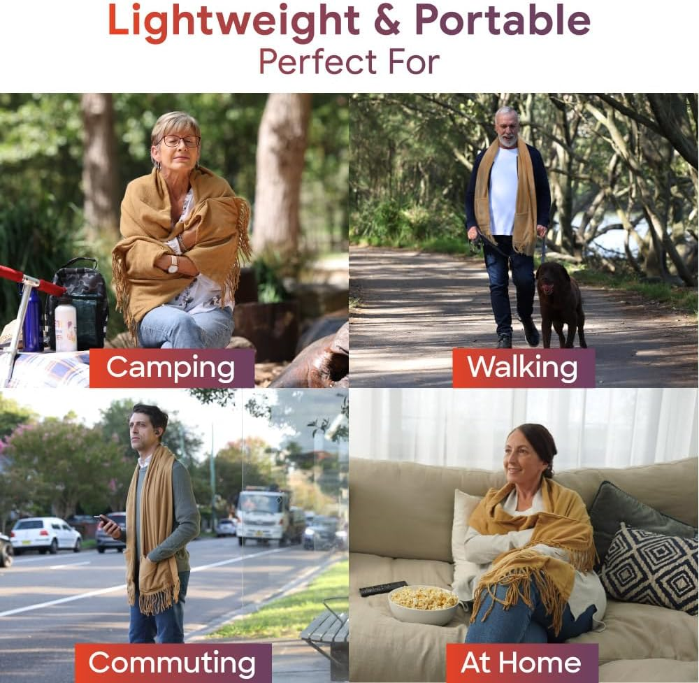 Sash & Bloom Heated Scarf Nude &ndash; Super-Soft and Stylish Portable with Pockets, 3 Settings, Heats up to 55 Degrees, Auto-Off, for Sport Games, Camping, Hiking, Walking, Office, Home