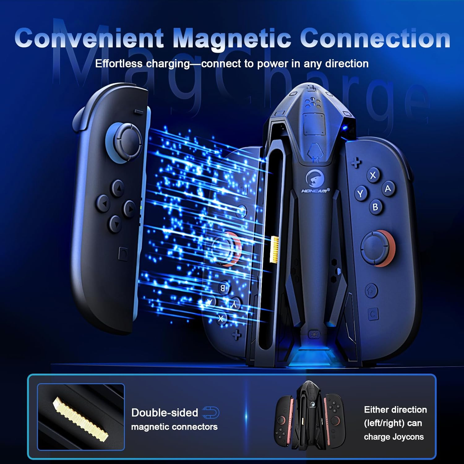 HONCAM Charging Dock for Nintendo Switch 2 Joy-Con with 7 Cool RGB Light, Switch 2 Accessories 4 In1 Joycons Charger with a USB Type-C Cord,Black image number 3