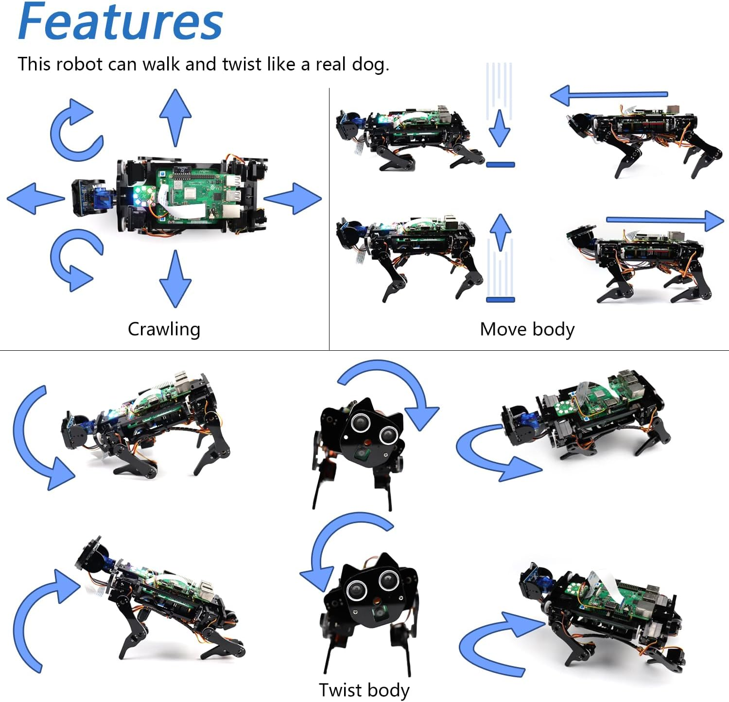 Freenove Robot Dog Kit for Raspberry Pi 5 4 B 3 B+ Zero 2 W, Walking, Self Balancing, Face Recognition, Ball Tracing, Ultrasonic Ranging, App Control, Camera, Servo (Raspberry Pi NOT Included) image number 1
