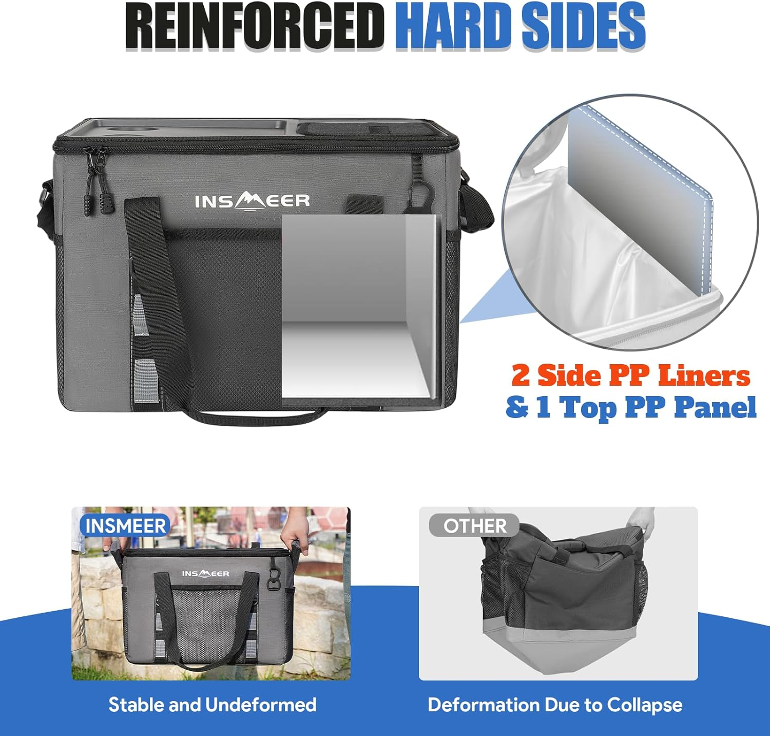 INSMEER Soft Cooler Bag with Hard Shell & 2 Cup Holders, Portable 40L/70 Cans Collapsible Cooler Insulated with Leakproof for Travel, Ice Chests and Coolers for Beach Camping Picnic image number 2