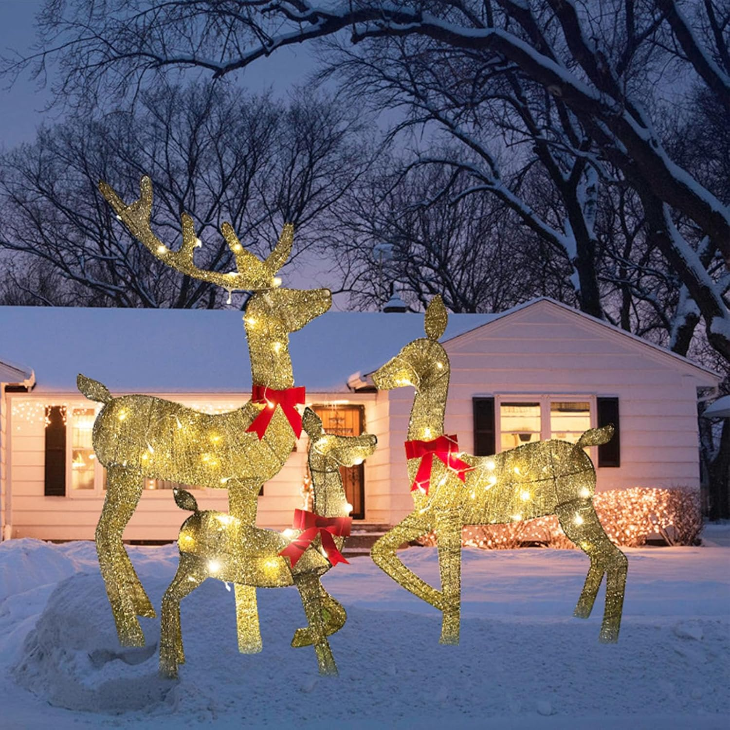 3 Pieces Lighted Christmas Reindeer, Lighted Christmas Deer Family Set, Outdoor Yard Reindeer Holiday Decoration with LED Lights, Christmas Decoration for Lawn Yard Garden image number 5