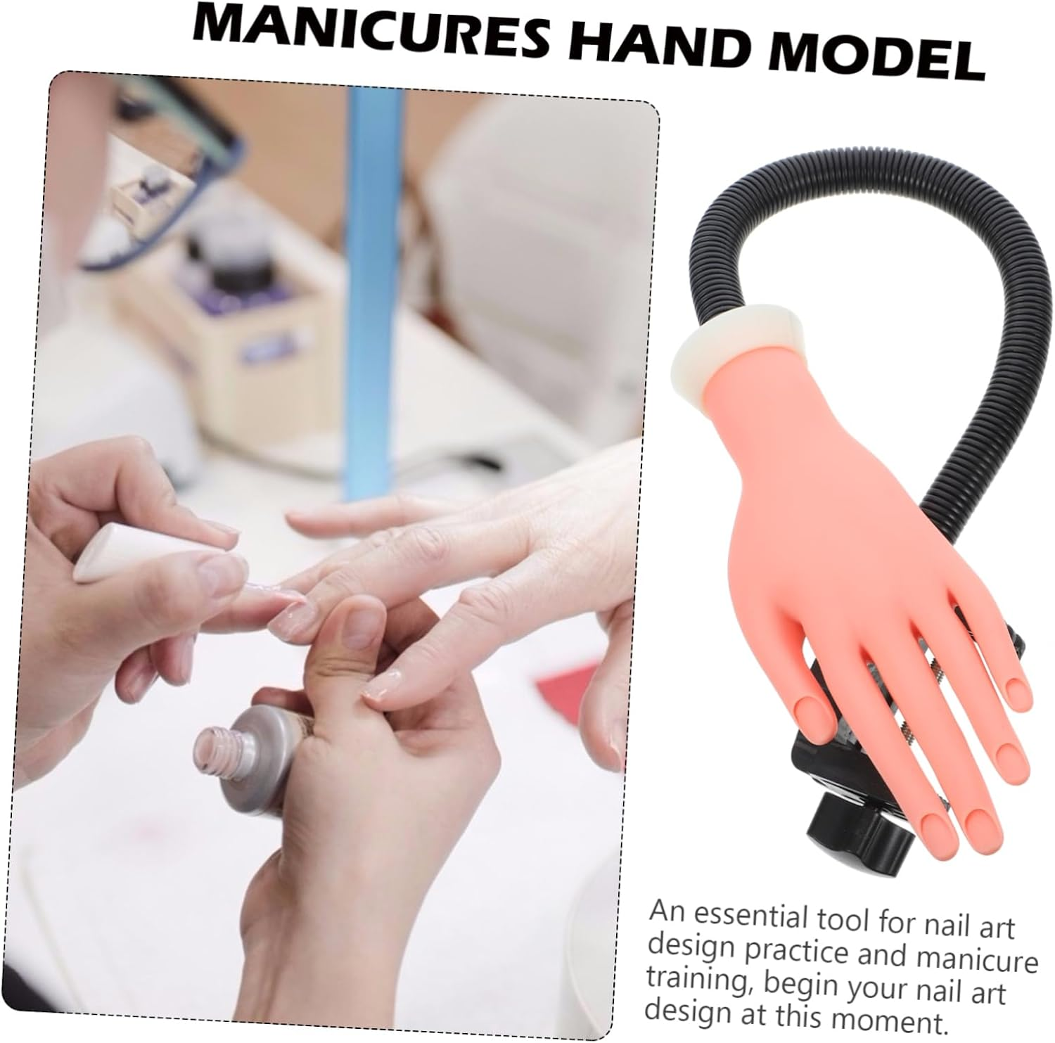 SAFIGLE 100Pcs Nail Practice Tool with Flexible Silicone Fake Hand Model and Stand Manicure Training for Nail Art Beginners and Salon Professionals