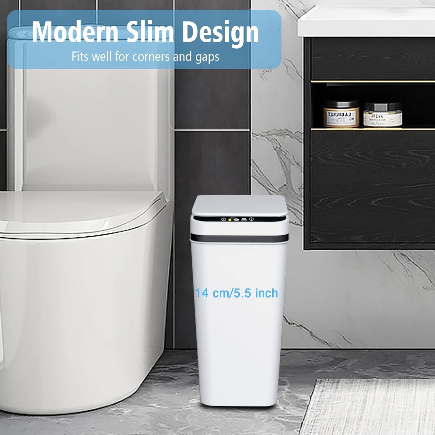 2Pack 8.5L Bathroom Small Trash Can with Lid, Touchless Automatic Garbage Can Slim Waterproof Motion Sensor Smart Trash Bin for Bedroom, Office, Living Room (White)