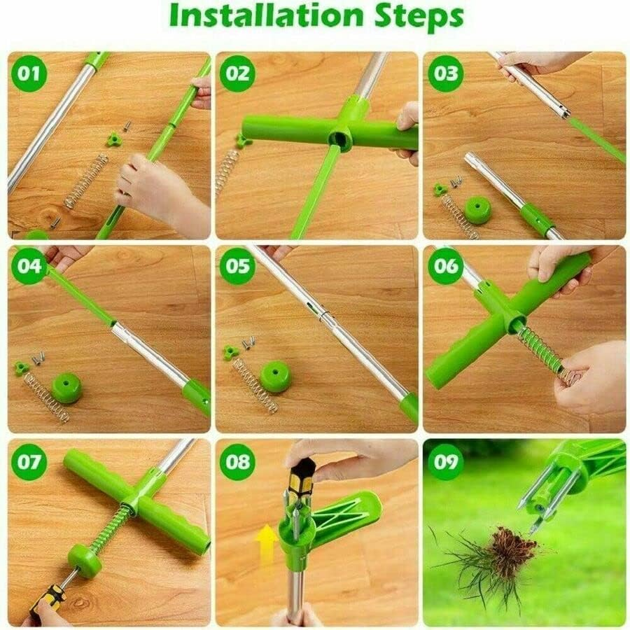 Weed Puller Stand-Up Weeder Weed Puller Garden Golves Claws Weeder Twister Twist Pull Lawn Root Remover Tool - No Chemical Lawn Care Tool, Silver & Green image number 5