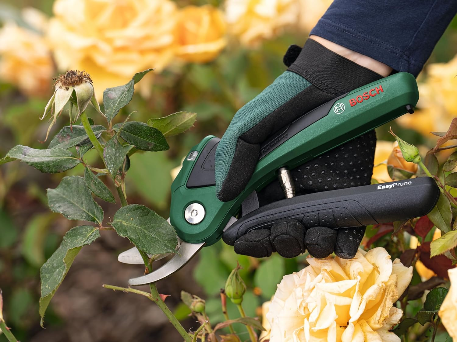 Bosch 3.6V Cordless Secateurs Pruner, Power Assist Technology, Integrated Battery, 450 Cuts per Charge, Rechargeable via Micro USB Cable (Easyprune). Made in Europe
