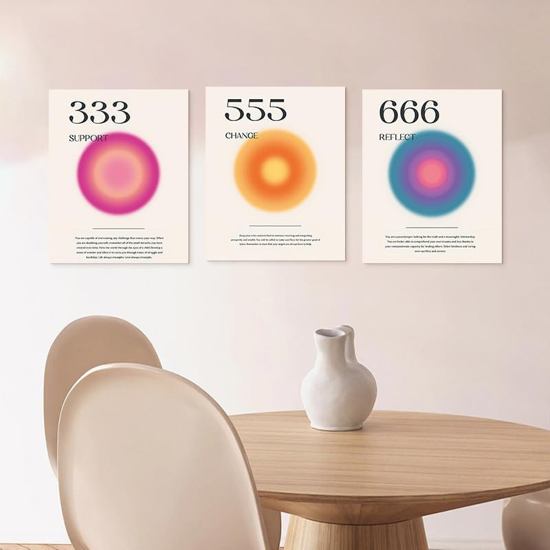 ZIENVE Aura Angel Numbers Poster Set &ndash; 6-Piece Minimalist Inspirational Canvas Wall Art, Aesthetic Room & Bedroom Decor, 20 X 25Cm Unframed image number 1