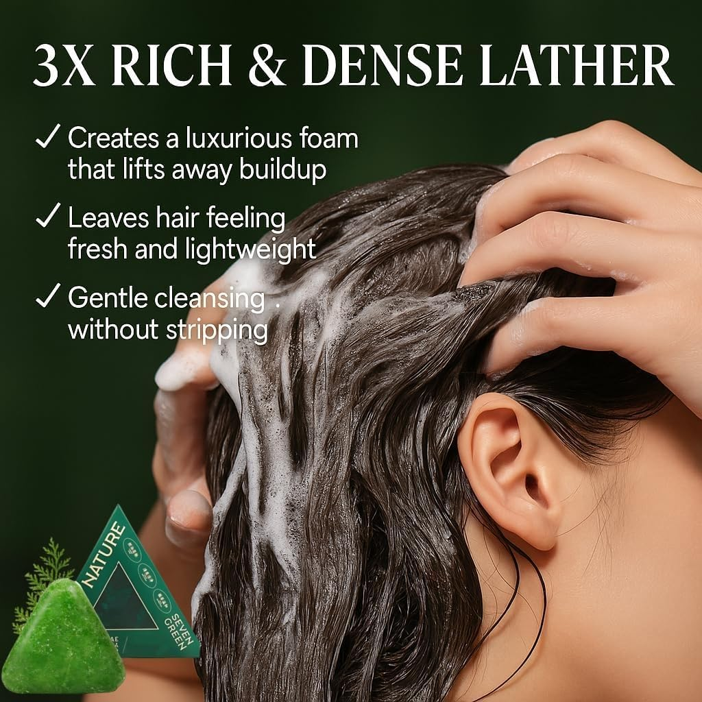 Nature Triangle Shampoo Bar,Seven Green Soap Shampoo,Usman Grass Shampoo Bar,Natural Plant-Based Solid Shampoos for Women and Mens,Hair Care image number 2