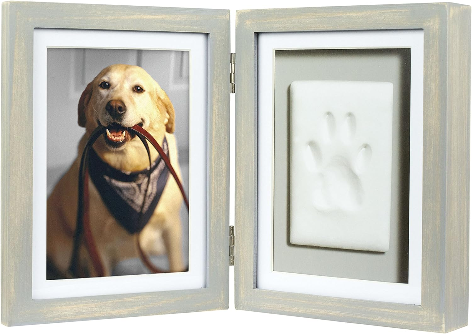 Pearhead Pet Paw Print Photo Frame with Clay Imprint Kit - Wooden Photo Frame, DIY No-Mess Pawprint Keepsake, Perfect for Cats & Dogs, Ideal Memorial and Home Decor Gift, Distressed Gray image number 3