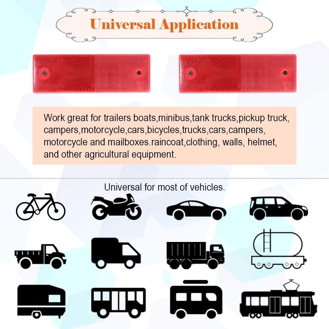 Rustark 20 Pcs Red Plastic Rectangular Stick-On Car Reflector Sticker Waterproof Reflector Tape Self-Adhesive Conspicuity Safety Warning Tapes for Truck Trailer Pickup - White image number 5