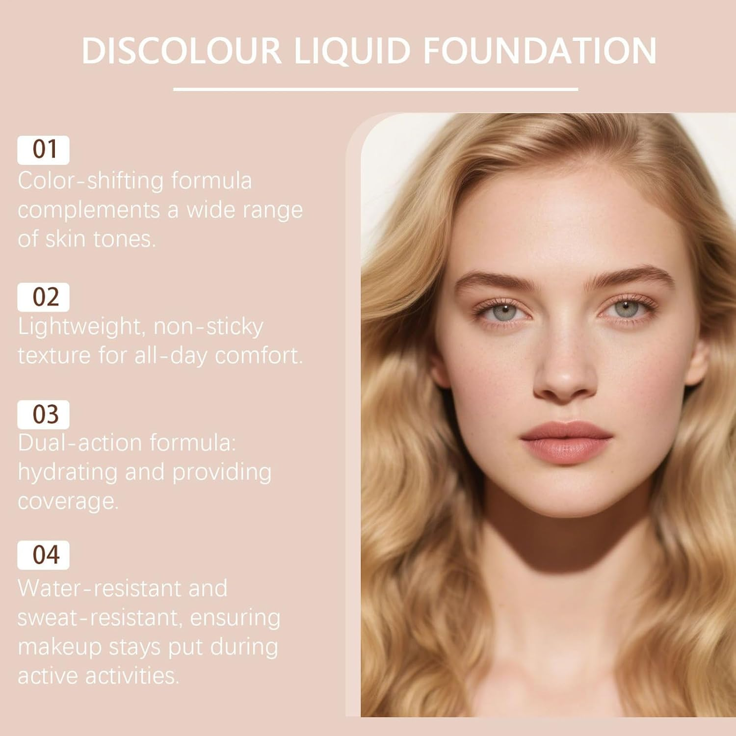 Color Adapting Foundation - Color Changing Mature Skin Foundation - Long-Lasting Moisturizing Concealer for Men Women All Skin Dating Vacation College Wedding Birthday Party image number 6