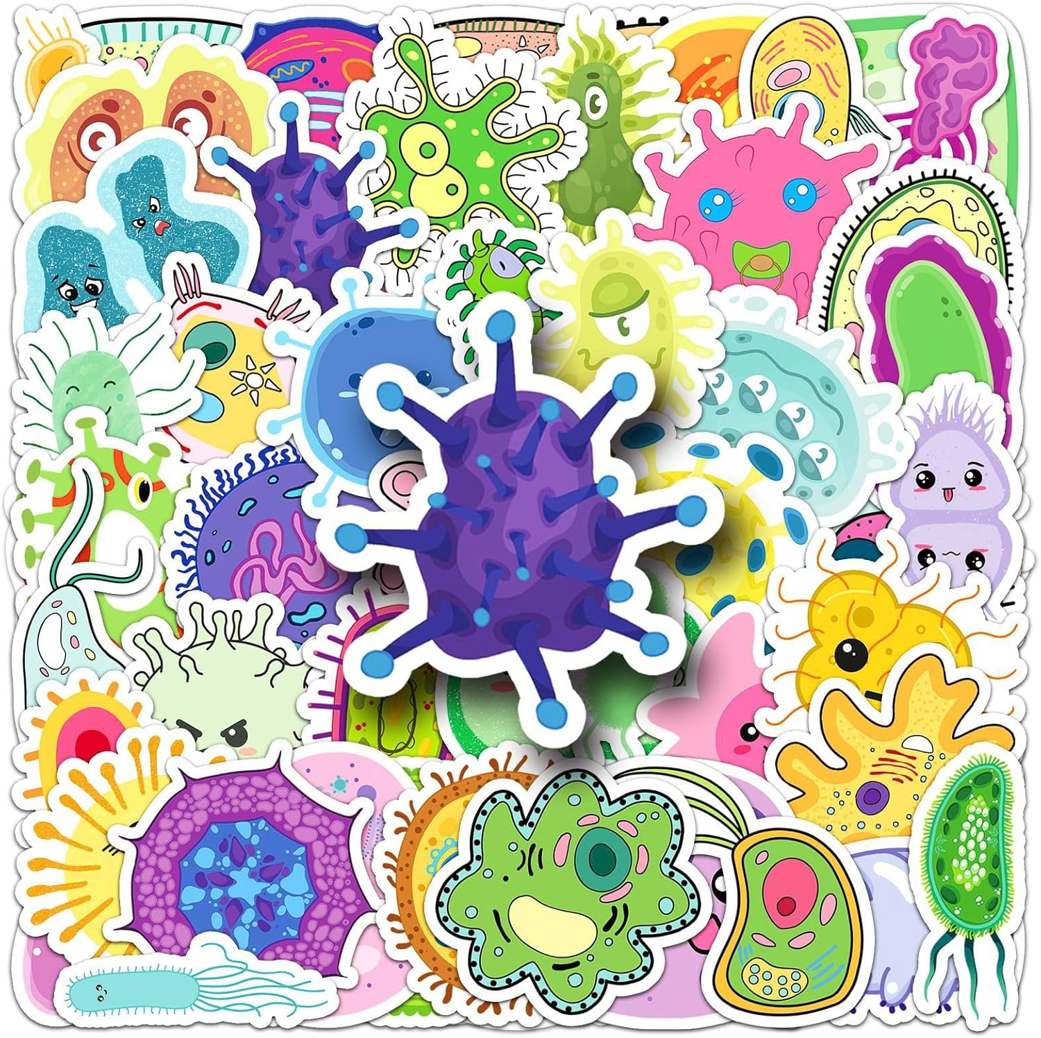 50 PCS Microorganism Decals Vinyl Waterproof Stickers for Children,Teens,Adults,Boys,Girls,Kids Stickers for Computer,Bicycle,Skateboard,Laptop,Phone,Luggage,Water Bottle - Australia Cute Stickers image number 2