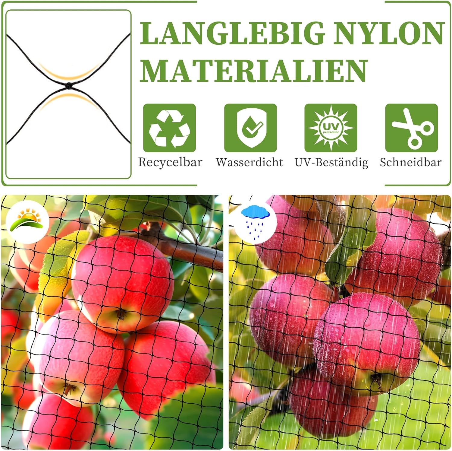 7.5 M X 15 M Bird Protection Net, Bird Net with 2.5 Cm Fine Mesh for Garden Net, Pond Net as Cat Net for Balcony, Uv-Resistant Fruit Tree Net, Leaf Net with 6 Ground Anchors image number 4