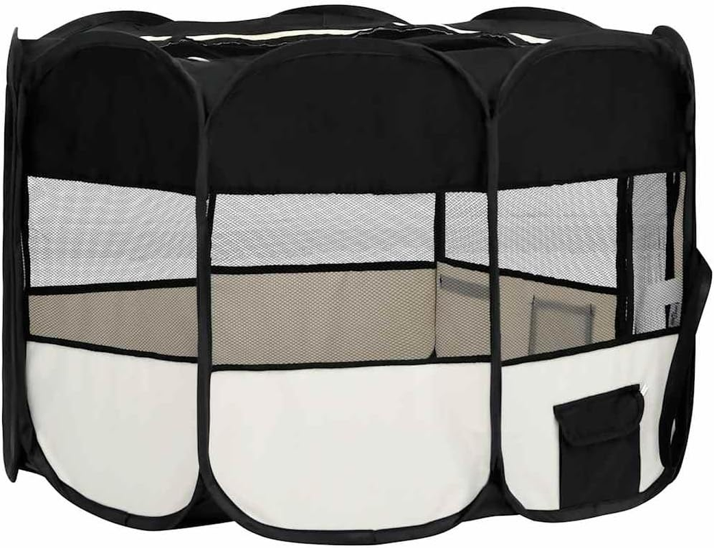 Foldable Dog Playpen with Carrying Bag - Black 110X110X58 Cm image number 2