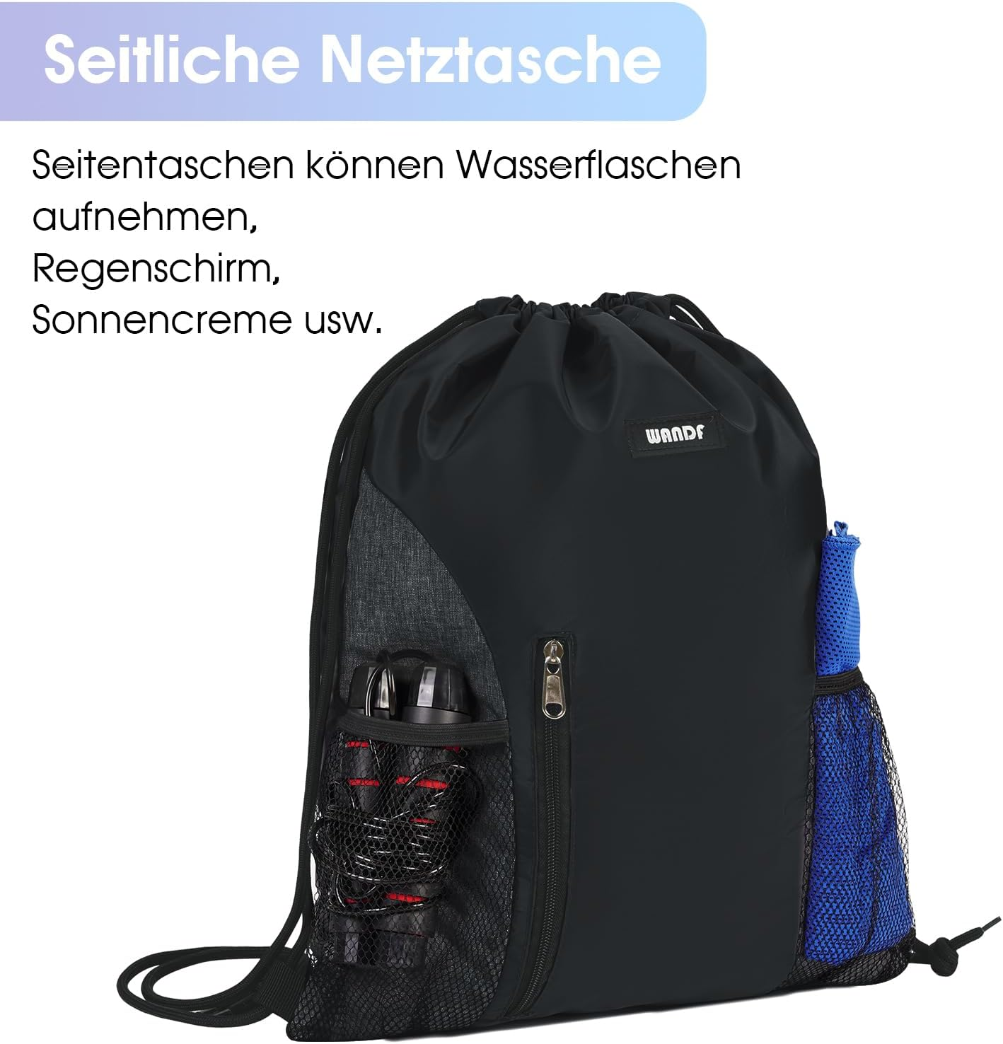 WANDF Drawstring Backpack Sports Gym Sackpack with Mesh Pockets Water Resistant String Bag for Women Men Children - Rainbow image number 2