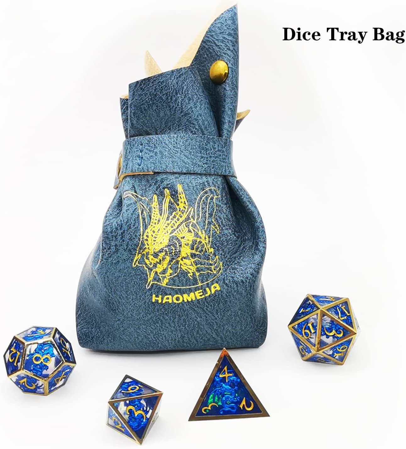HAOMEJA DND Dice Tray & Bag with Button - Role Playing Dice Tray & Bag for Leather Dice, Jewelry, Coins & Small Accessories (Blue) image number 5