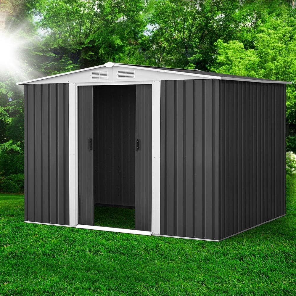 Giantz Garden Shed 2.58X2.07X1.78M Storage Box Workshop, Green House Greenhouse Outdoor Shelter Tool Shade, Dome Gable Roof Double Sliding Doors Galvanized Steel image number 2